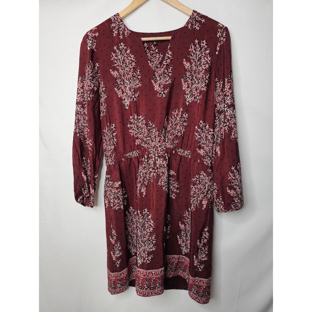 Madewell Maroon Floral Silk Dress Pockets Lined Womens Size 6